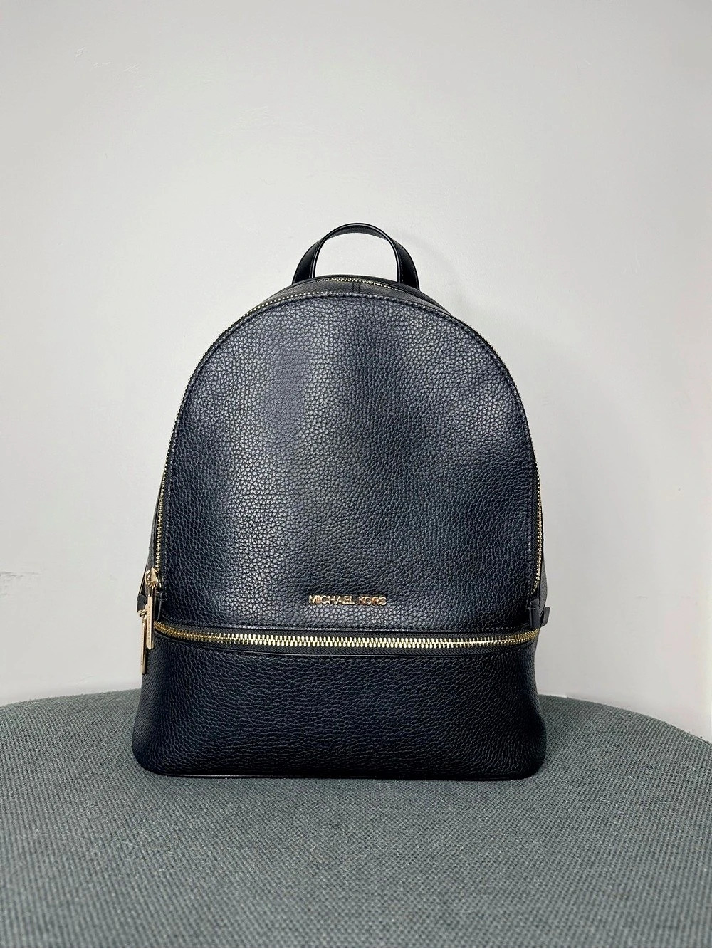 Michael Kors Rhea Medium Pebbled Leather Backpack Black